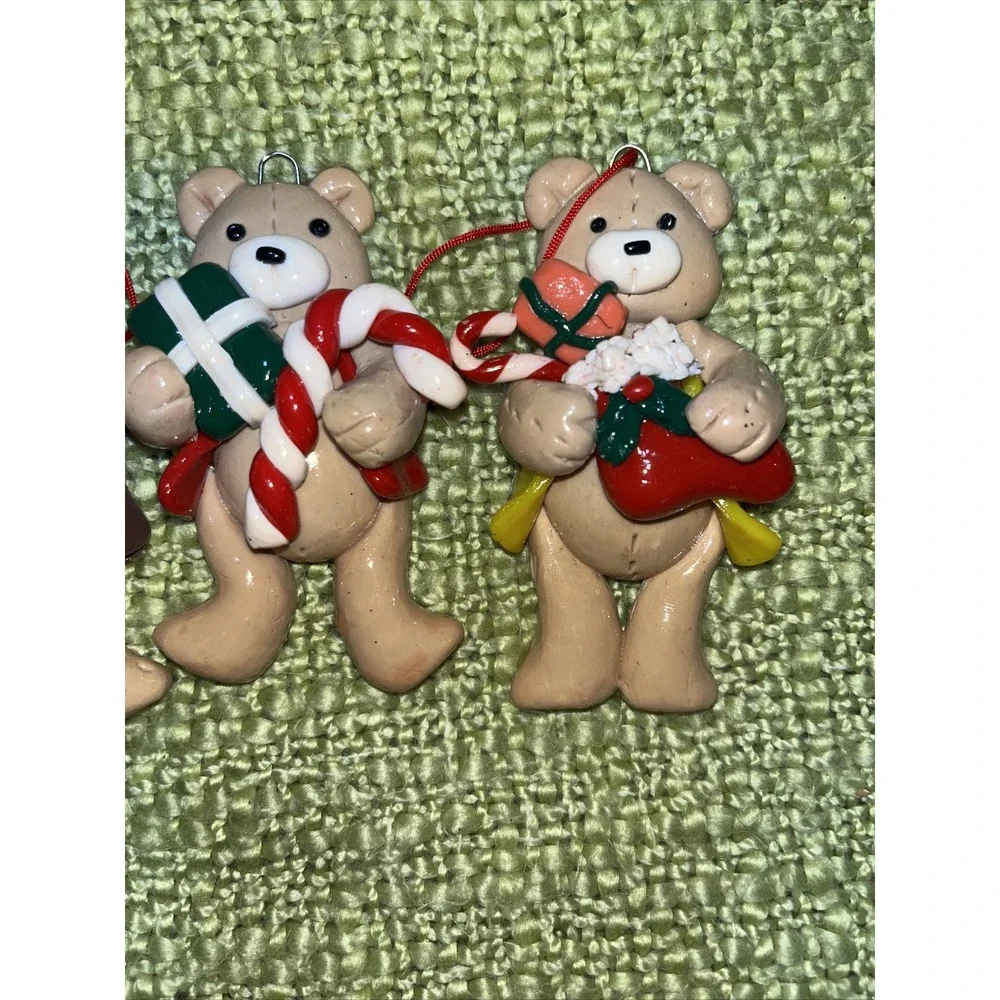 Salt dough like‎ ornaments  ,Teddy bears With Candy Canes set of 3 , 3.5 